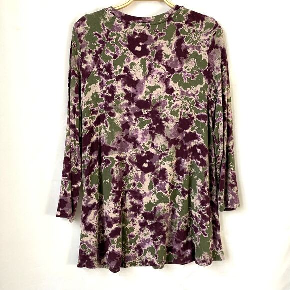 LOGO by Lori Goldstein Jamie Tunic Top Women Size S  Purple‎ Camo Lagenlook - Picture 2 of 9